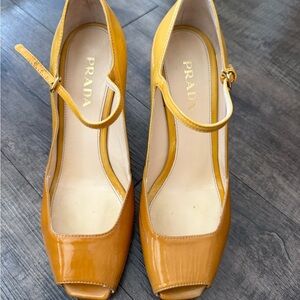 Prada Women's Mustard Peep-Toe Heels